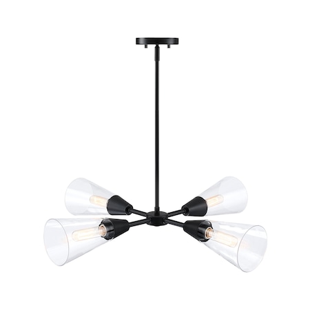 Designers Fountain Norro 4 Light Modern Matte Black with Clear Glass Shades Chandelier For Dining Rooms D290M-4CH-MB